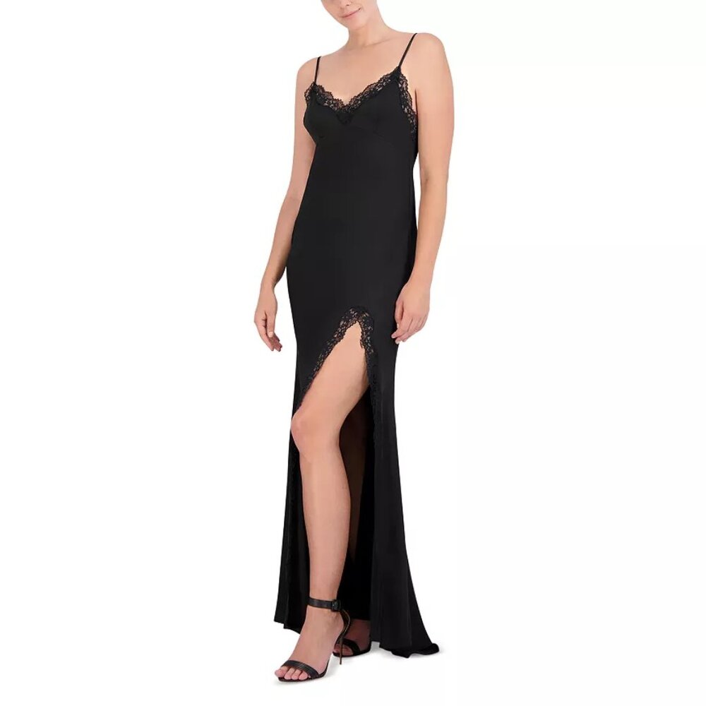 BCBGMaxAzria Lace Trim Low Back Evening Gown Black Size 2 NEW NWT